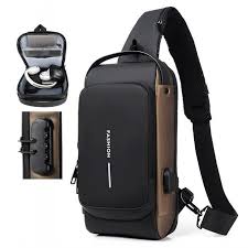 Sac à Bandoulière en Cuir Multi-Poches, Sac Imperméable Antivol, Chargeur USB