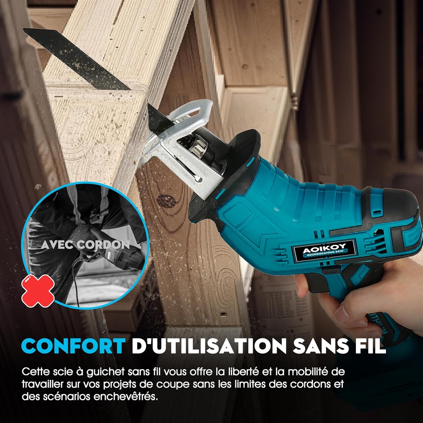 منشار ترددي لاسلكي كهربائي بأربع شفرات Scie Sabre Sans Fil pour Batterie 18V, Scie Électrique Sans Fil
