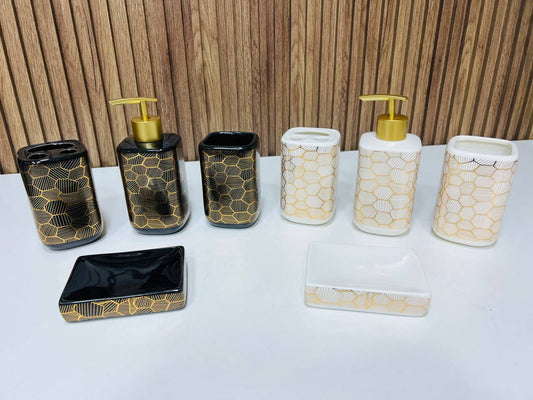 1104-9 طقم إكسسوارات حمام سيراميكي ديكوري، طقم حمام عصري من 4 قطع Porcelaine