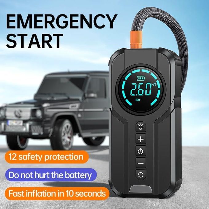 جهاز تشغيل بطارية السيارة المحمول 4 في 1 مع ضاغط هواء Démarreur de batterie de voiture portable 4-en-1 avec compresseur d'air