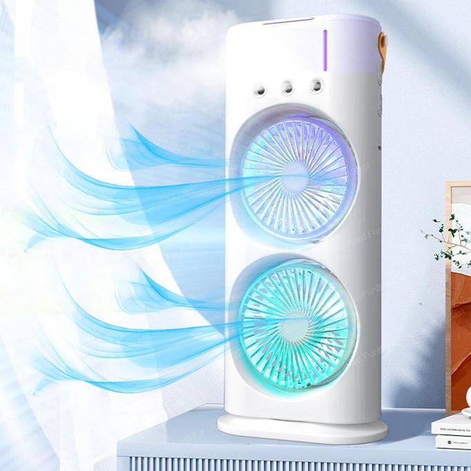 مروحة تكييف هواء صغيرة برأسين، 3 سرعات، قابلة لإعادة الشحن Double ended Spray Fan Ventilateur mini Climatiseur à Double tête