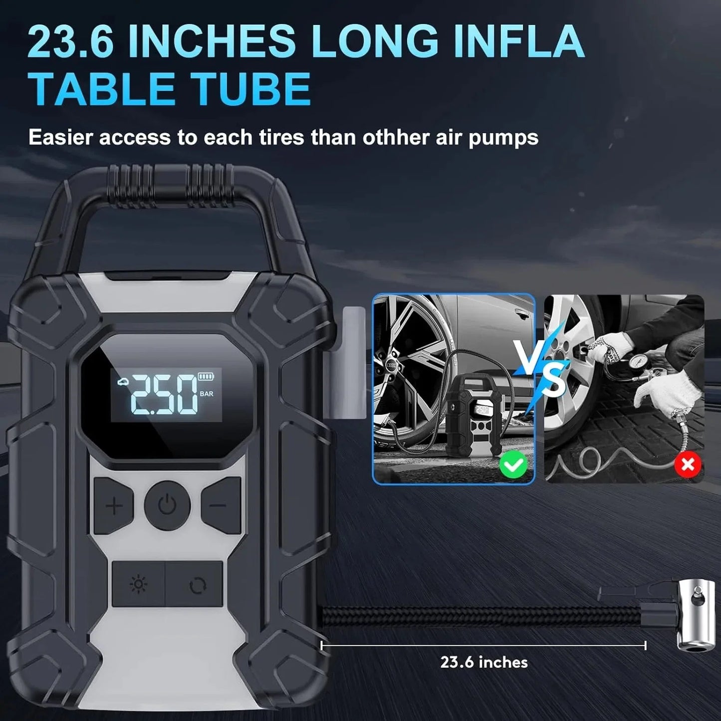 ضاغط هواء صغير قابل لإعادة الشحن Y-QB02 7500MAH Tire Inflator Mini Compresseur d’Air Rechargeable 150 PSI Écran LED