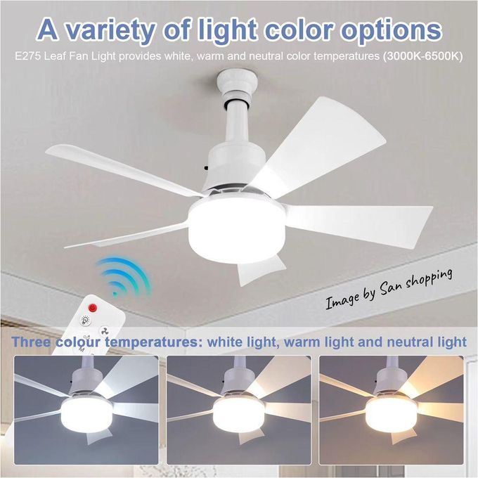 Ventilateur de plafond avec éclairage, télécommande, ampoule, 3 couleurs d'éclairage مروحة سقف مزودة بإضاءة، وجهاز تحكم عن بعد، ومصباح، وثلاثة ألوان إضاءة