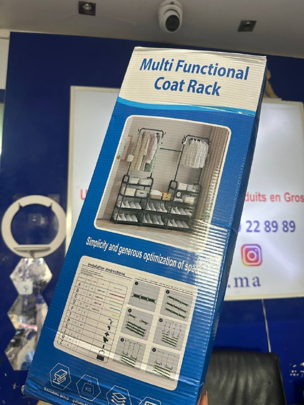 رف ملابس مزدوج قائم بذاته مع أرفف Multi Functional Coat Rack Portant à Vêtements Sur Pied Double et Étagères