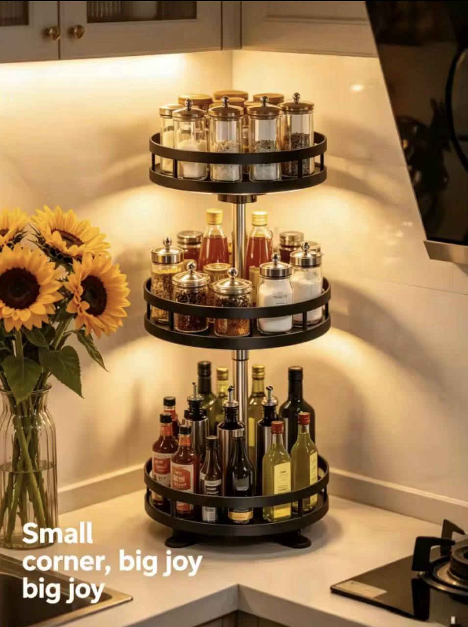 Étagère de cuisine rotative à 360°, support à épices, condiments, acier inoxydable, منظم مطبخ دوار 360 درجة، رف توابل، حامل بهارات، مصنوع من الفولاذ المقاوم للصدأ، لتنظيم المطبخ