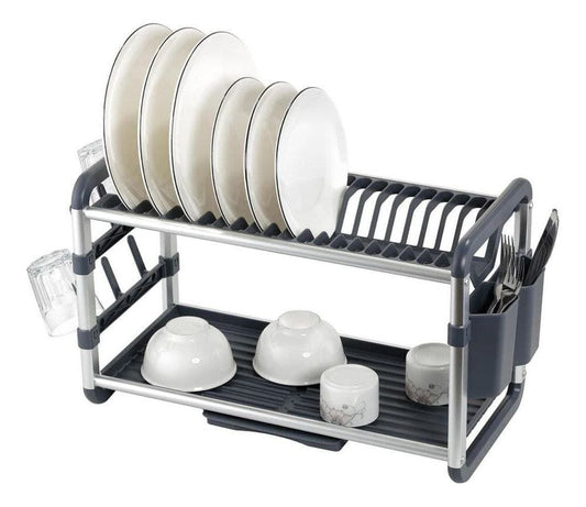 رف تجفيف أطباق من الألومنيوم مع رفّين للأواني Égouttoir À Vaisselle En Aluminium Avec 2 Étagères