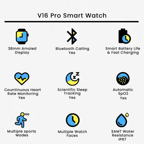 ساعة Ultra V16 Pro الذكية المزودة بخاصية الاتصال عبر البلوتوث وشاشة LED مقاس 1.5 بوصة