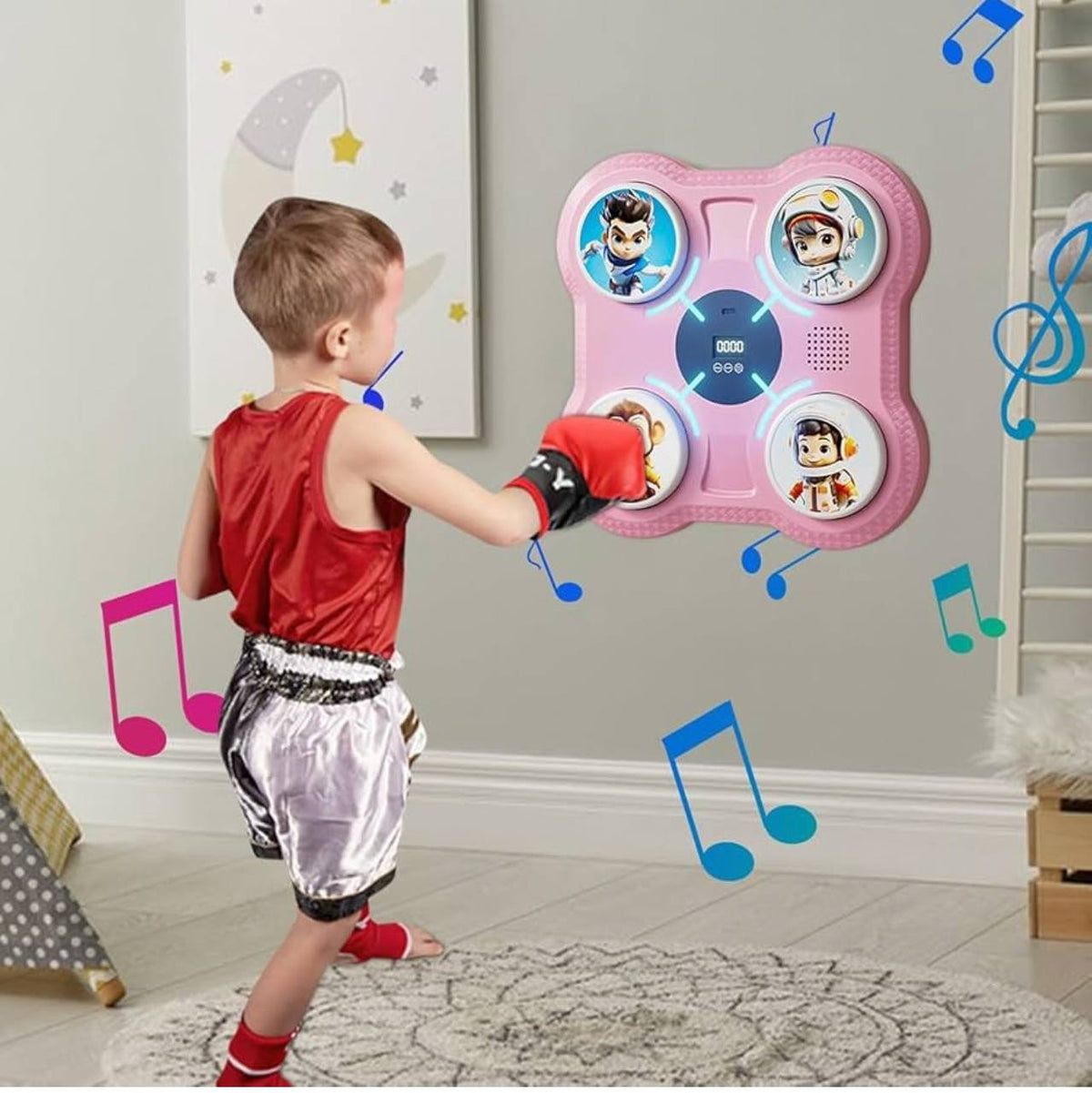 جهاز ملاكمة موسيقي تفاعلي يُثبَّت على الحائط للأطفال Machine de boxe musicale interactive murale pour enfants