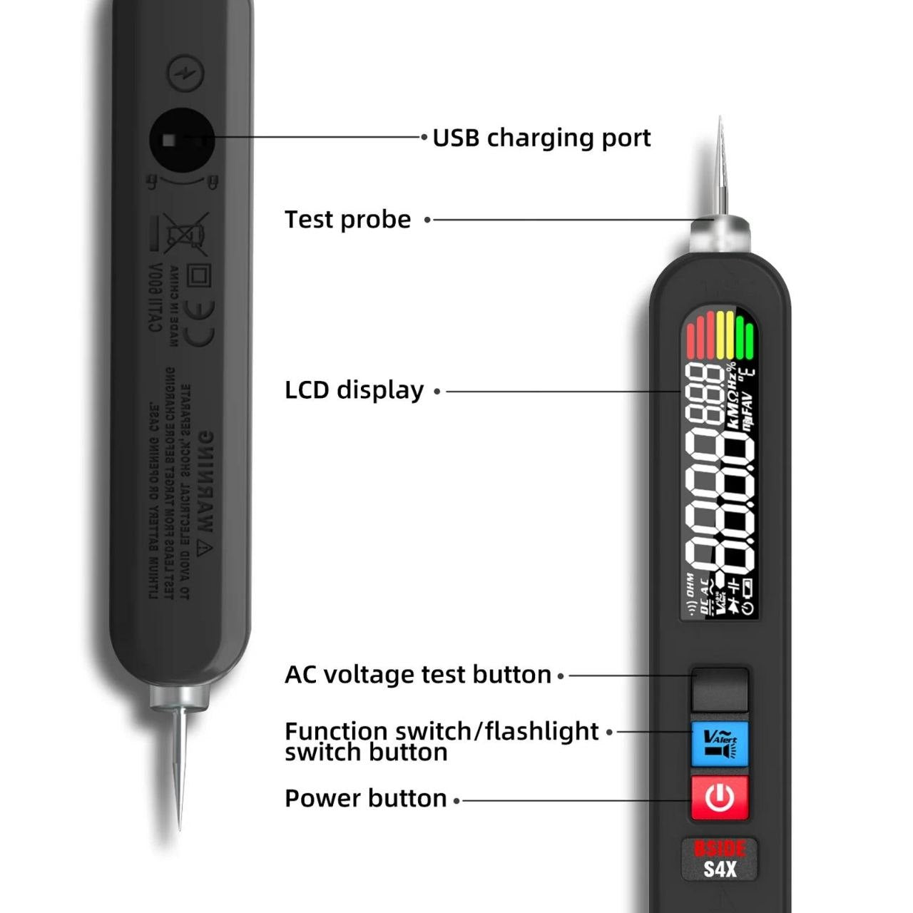 جهاز اختبار جهد كهربائي 12-300 فولت تيار متردد، كاشف تسرب كهرباء BSIDE SMART VOLTAGE TESTER  Testeur de Tension AC 12-300V, Détecteur de Fuite Électrique