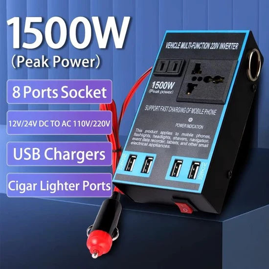 محوّل طاقة للسيارة متعدد الوظائف بقدرة Onduleur de voiture multifonction de 1500W