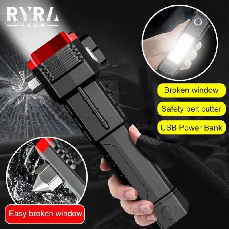 مصباح يدوي LED 3W Torch Lampe torche LED 3W Rechargeable Avec Marteau Coupe-Vitre et Coupe-Ceinture