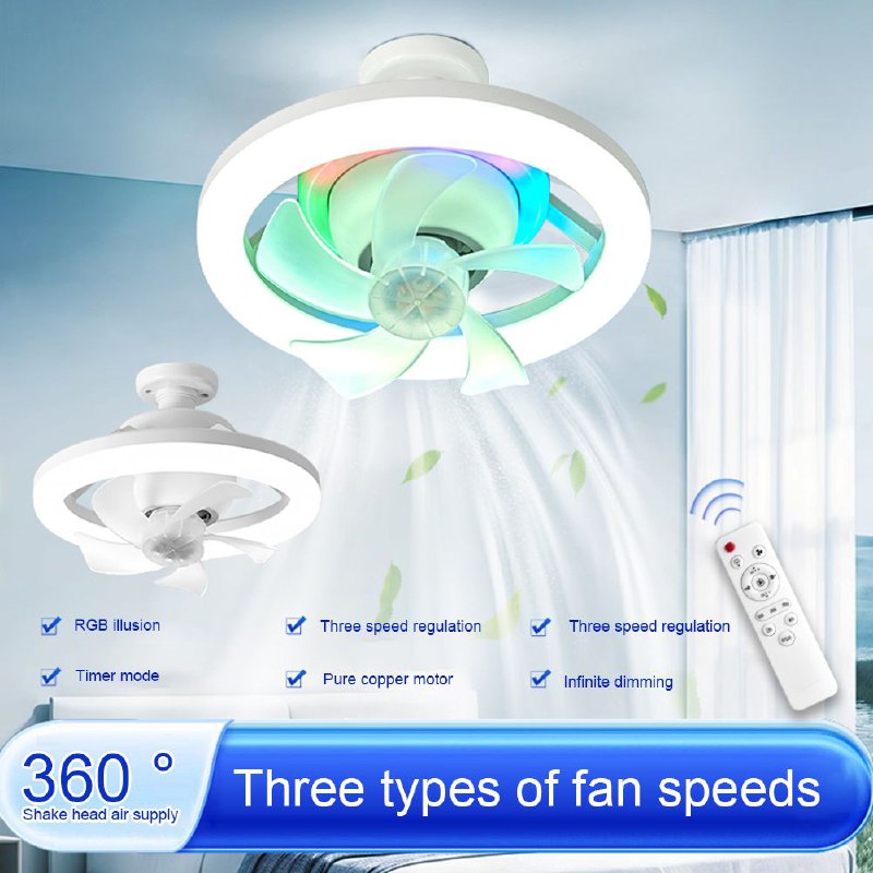 Ventilateur de plafond avec éclairage LED intégré et télécommande