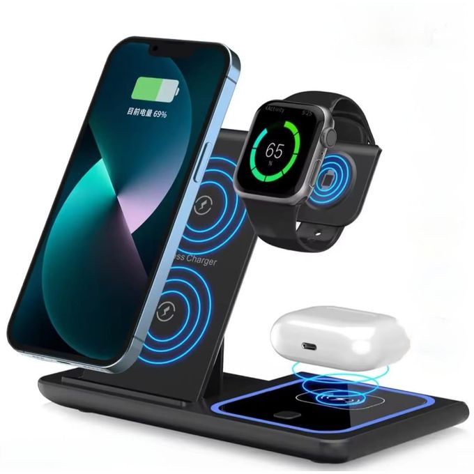 شاحن لاسلكي قابل للطي 3 في 1 Support de chargeur sans fil pliable 3 en 1, station de charge rapide 15W