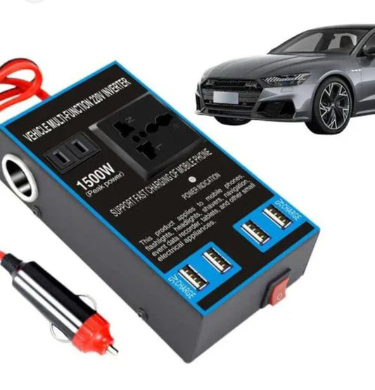 محول جهد كهربائي للسيارة بقدرة 1500 واط مزود بـ 4 منافذ USB، محول طاقة للسيارة Multi-Function Vehicle Inverter Convertisseur de tension de voiture 1500W 4ports USB, Onduleur de Puissance pour Voiture