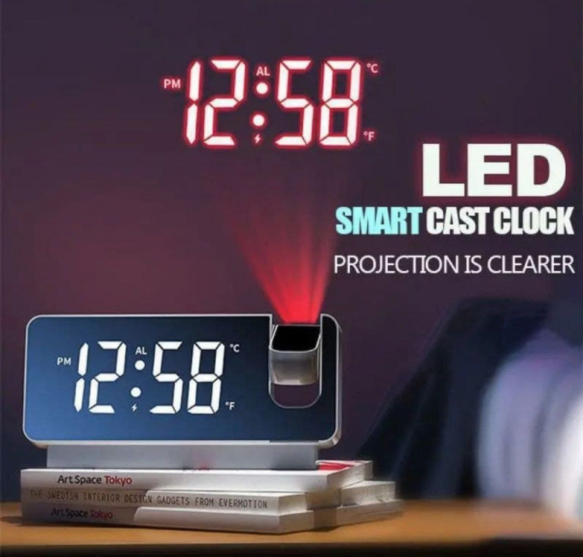 ساعة منبه رقمية بتقنية LED وخاصية العرض الضوئي Réveil numérique LED à projection avec un grand écran miroir