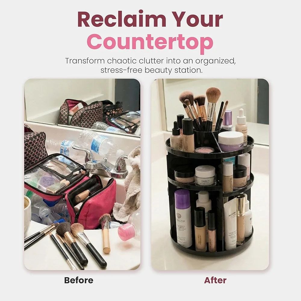 منظم مكياج، صندوق تخزين شفاف، رف دوار 360 درجة لمنتجات العناية بالبشرة Organisateur de maquillage,Clair-Boîte de rangement pour coiffeuse