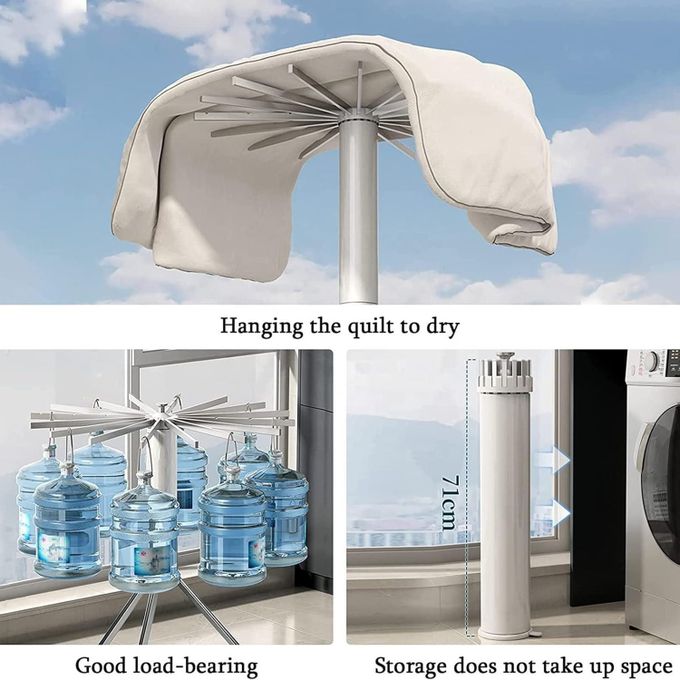 HANGING DRYING Porte-vêtements extensible rotatif triangulaire 3D 16 barres pliable  رف ملابس ثلاثي الأبعاد مثلث الشكل قابل للدوران والتمديد، مزود بـ 16 قضيبًا، قابل للطي