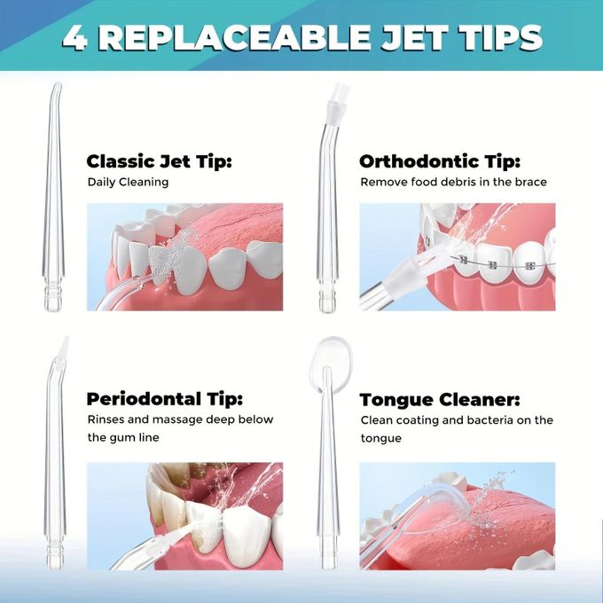Fil Dentaire Portable Sans Fil Irrigateur Oral Nettoyage خيط تنظيف الأسنان لاسلكي محمول، جهاز ري الفم، 3 أوضاع، منظف أسنان