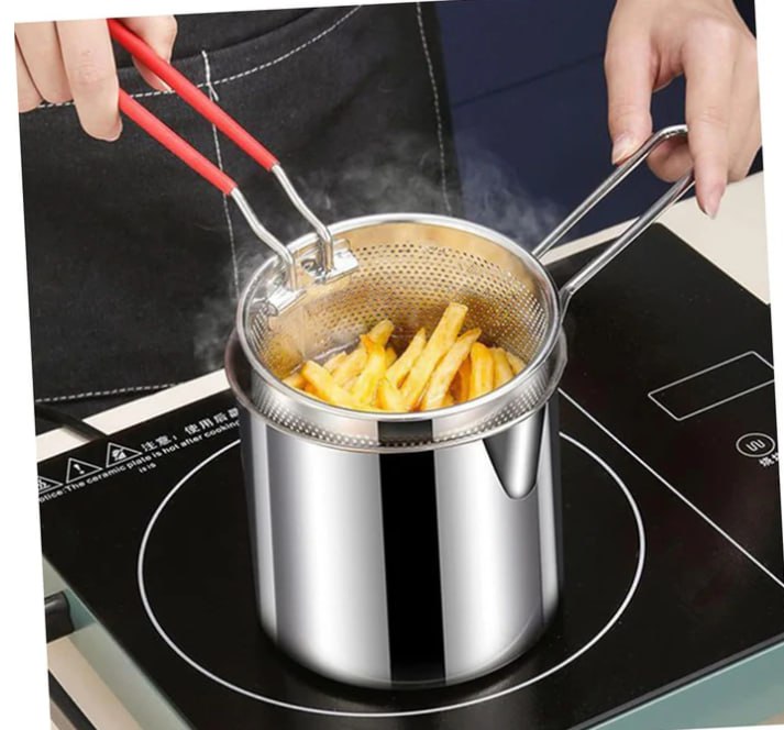 Casserole de Friture en Acier Inoxydable avec Panier de Filtration مقلاة من الفولاذ المقاوم للصدأ مع سلة تصفية
