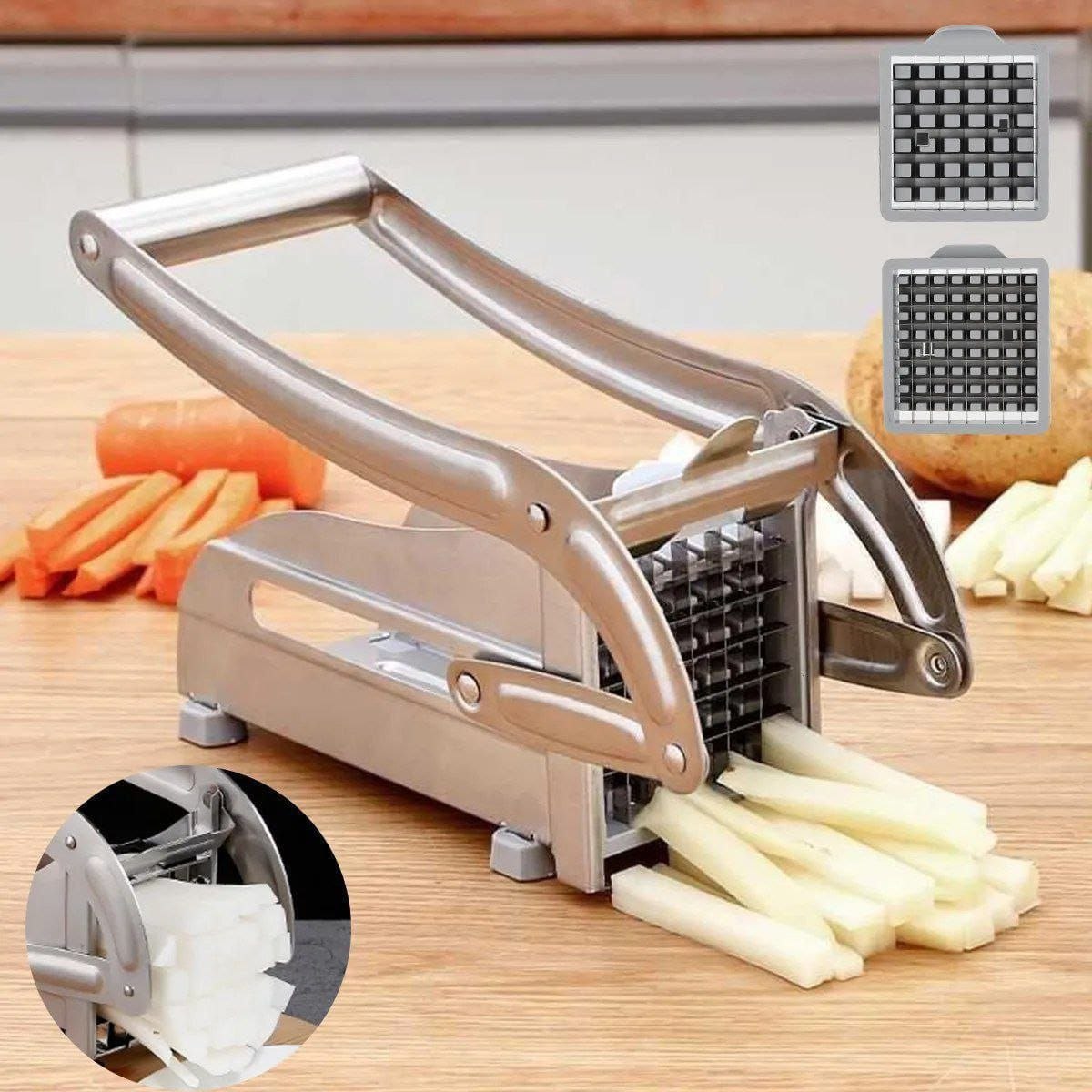 Coupe frites manuel inox, trancheur pommes de terre multifonction قطاعة بطاطس يدوية من الستانلس ستيل، أداة تقطيع بطاطس متعددة الوظائف