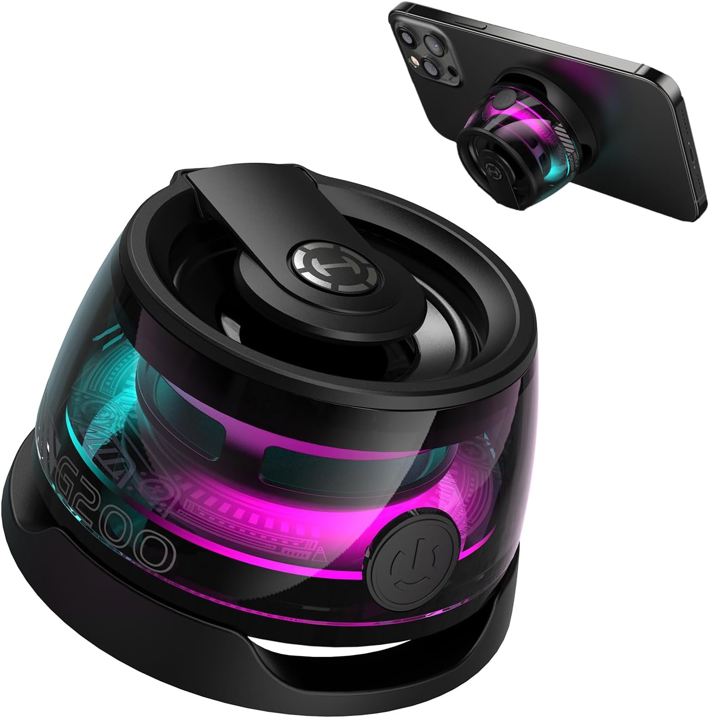 Compatible avec iPhone, Android, appairage TWS - Enceinte Bluetooth magnétique, enceinte portable multifonctionnelle G200 avec jeu de lumière multicolore RGB - Effet sonore surround 3D, (Noir Compatible avec iPhone, Android, appairage TWS - Enceinte Bluetooth magnétique, enceinte portable multifonctionnelle G200 avec jeu de lumière multicolore RGB - Effet sonore surround 3D, (Noir