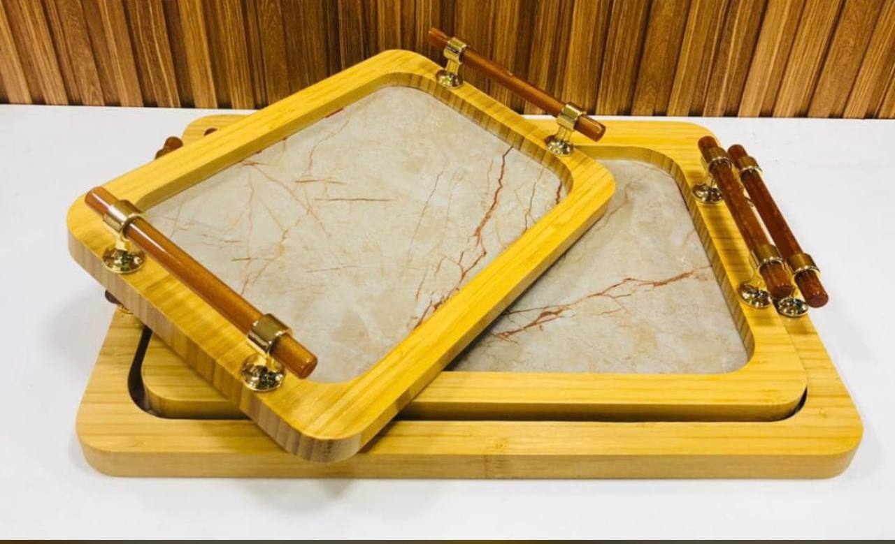 Ensemble de plateaux de service rectangles en bamb