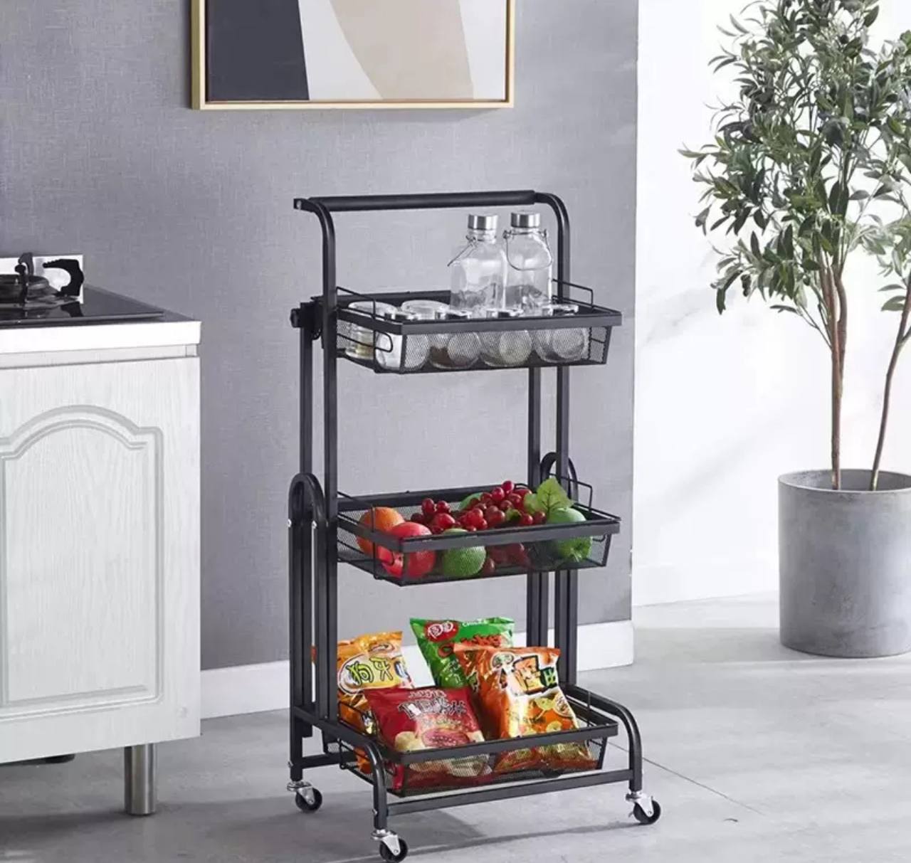 عربة تخزين مطبخ بثلاثة أرفف Chariot de rangement à 3 niveaux pour cuisine
