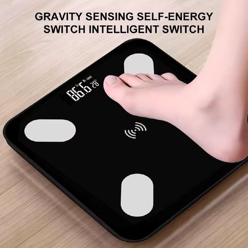 ميزان رقمي ذكي للوزن باللون الأسود، يحتوي على شاشة عرض رقمية Balance