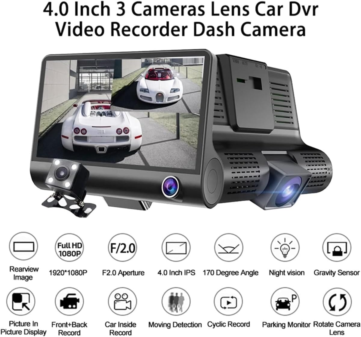 Caméra embarquée Auto DVR كاميرا تسجيل فيديو رقمية للسيارة 3، 4.0 بوصة عالية الدقة