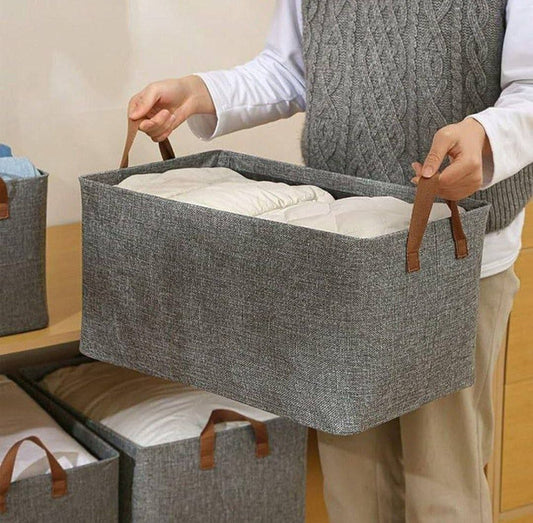 Boîte de rangement pliable en tissu avec poignées صندوق تخزين قماشي قابل للطي بمقابض