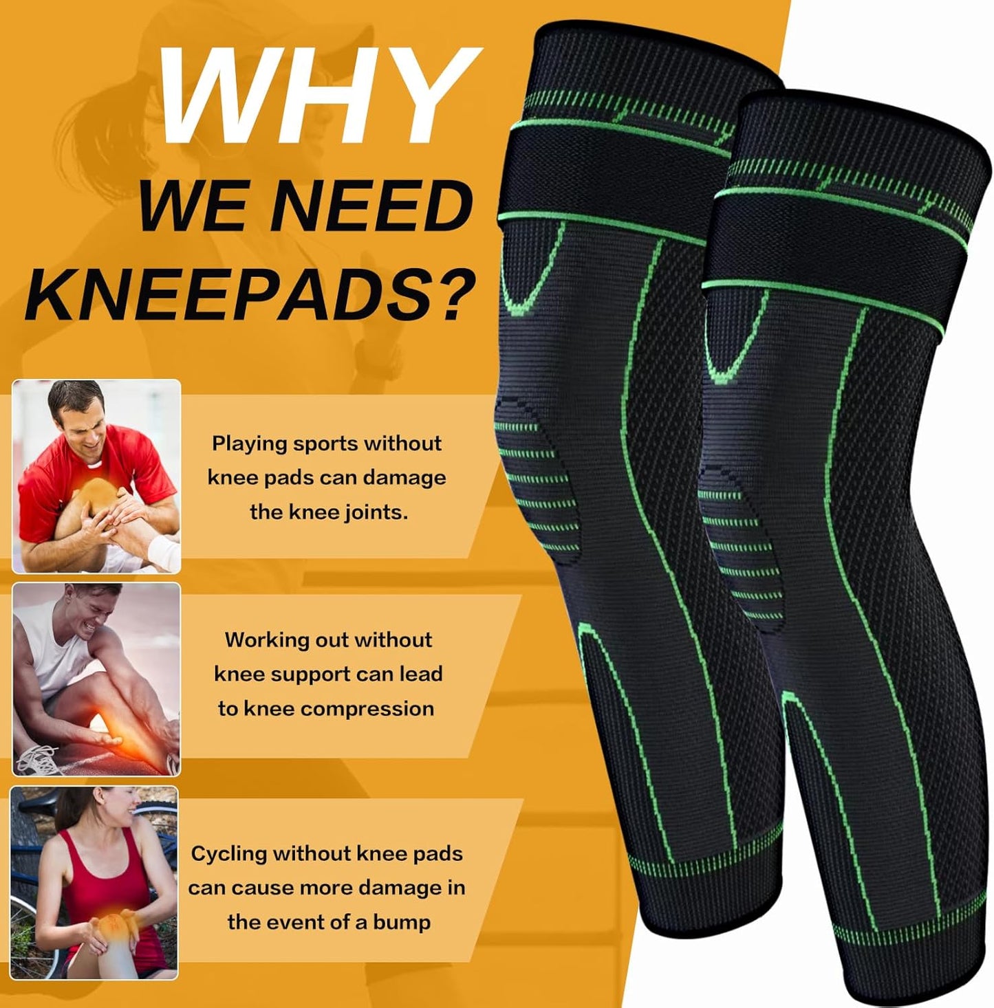 Pack 2pcs Genouillère de compression Genou قطعتين من كم ضغط الركبة