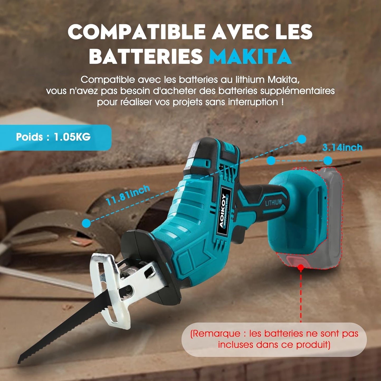 منشار ترددي لاسلكي كهربائي بأربع شفرات Scie Sabre Sans Fil pour Batterie 18V, Scie Électrique Sans Fil