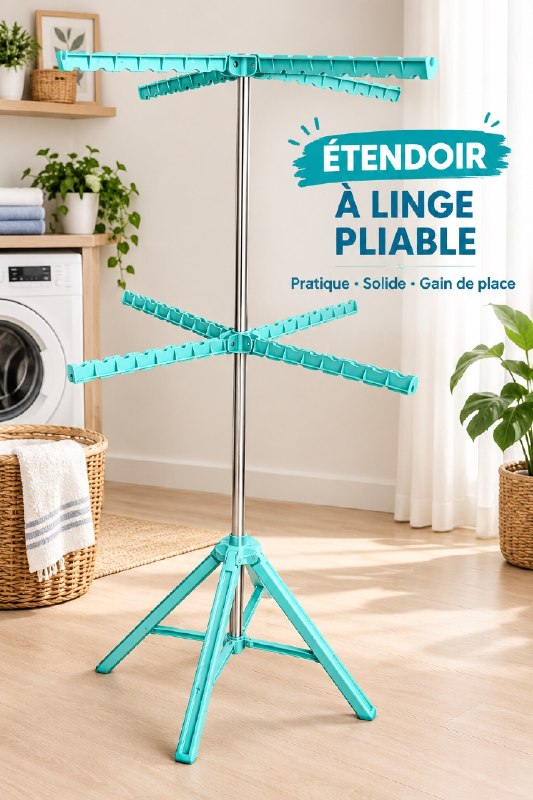 منشر نشار الغسيل القابل للطي والمزود بـ 8 أذرع  Etendoir à linge pliable à 8 bras est un séchoir vertical compact en métal et plastique