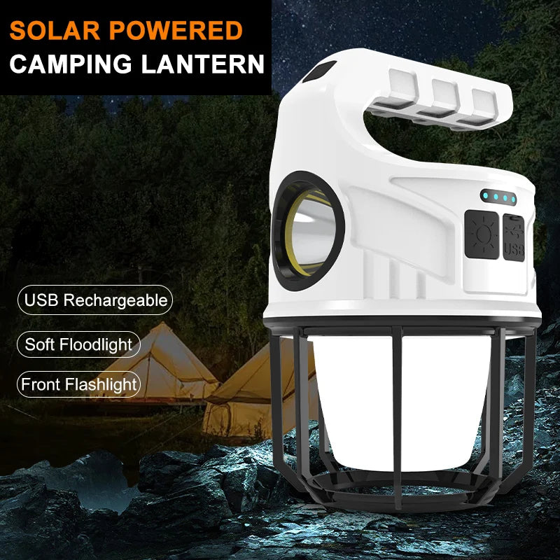 مصباح يدوي للتخييم يعمل بالطاقة الشمسية Lampe torche de camping solaire avec chargeur d'urgence rechargeable USB-C pour téléphones portables