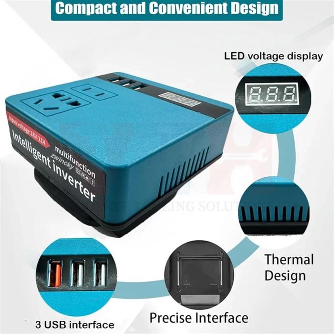 Onduleur Convertisseur de Puissance Portable DC 18-21V محول طاقة محمول من تيار مستمر 18-21 فولت إلى تيار متردد 220 فولت للاستخدام الخارجي