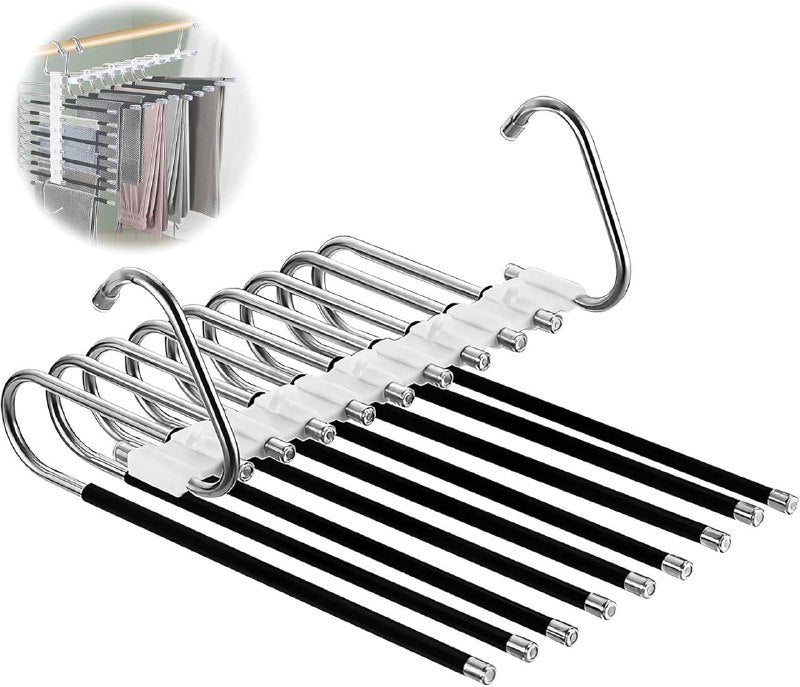 Cintres pour pantalons, peu encombrants en acier inoxydable شماعات بنطلونات من الفولاذ المقاوم للصدأ موفرة للمساحة، غير قابلة للانزلاق