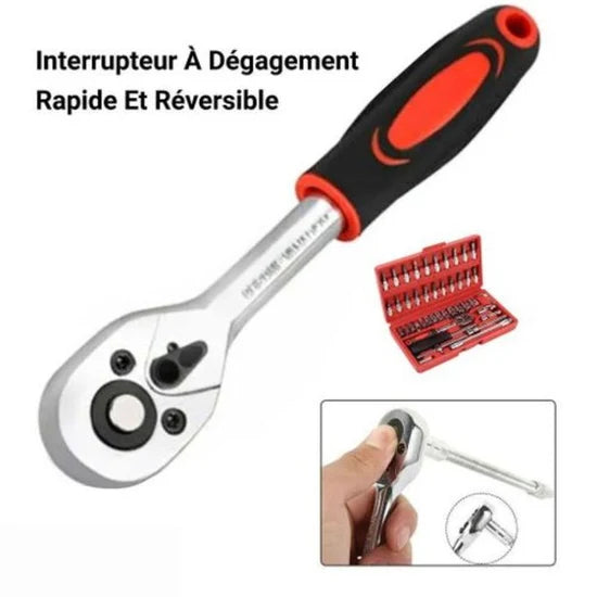 طقم أدوات إصلاح السيارات46 قطعة Set d'Outils de Réparation Automobile 46 Pièces avec Douilles