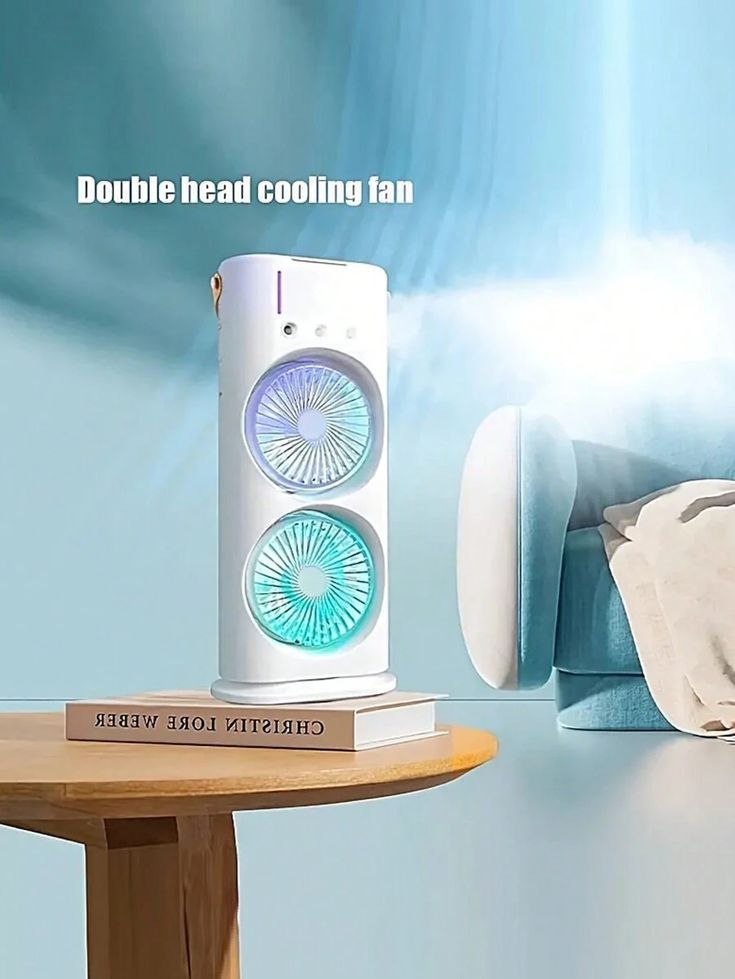 مروحة تكييف هواء صغيرة برأسين، 3 سرعات، قابلة لإعادة الشحن Ventilateur mini Climatiseur à Double tête