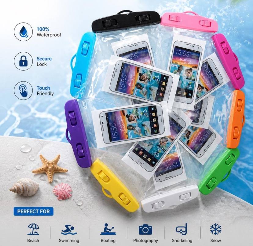 Étui Téléphone Étanche avec Fenêtre Transparente Protection Waterproof pour Smartphone جراب هاتف مقاوم للماء مع نافذة شفافة حماية مقاومة للماء للهواتف الذكية