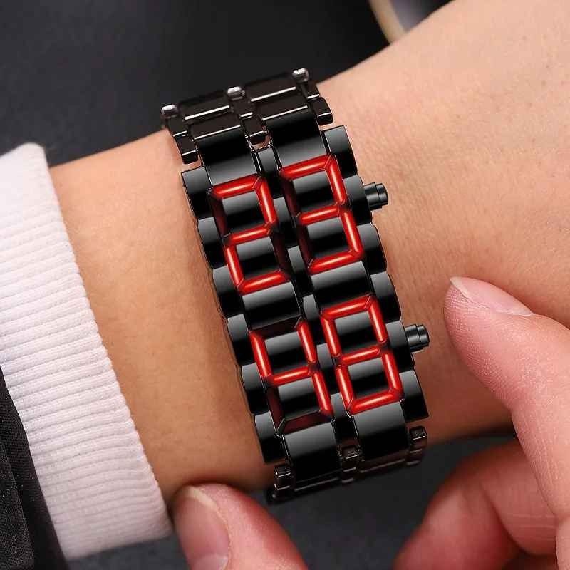 Montre-bracelet numérique en métal noir pour hommes et garçons ساعة يد رقمية معدنية سوداء للرجال والأولاد