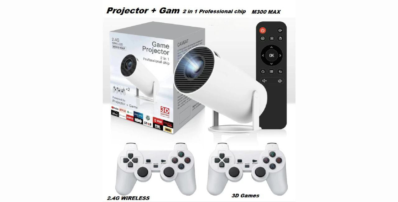 جهاز عرض ألعاب ذكي محمول بدقة 4K مزود بنظام Android 11 ووحدتي تحكم Projecteur de jeu portable intelligent 4K Android 11 avec deux contrôleurs