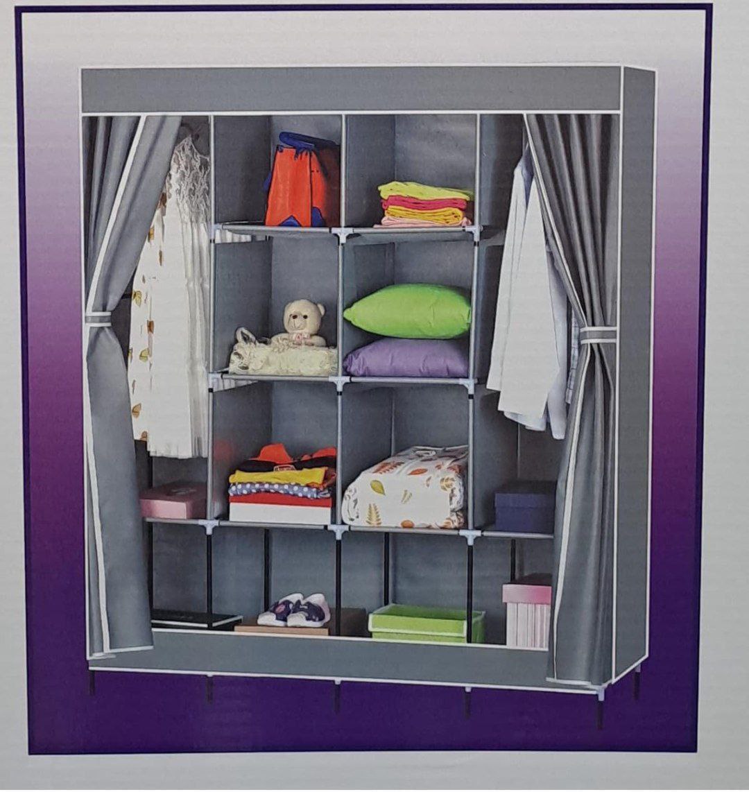 خزانة ملابس كبيرة قابلة للطي بأربعة أبواب و12 رفًا لتخزين الملابس 170cm×45 ×170 Grande Armoire Penderie pliable à 4 portes 12 étagères Pour Rangement de vêtements