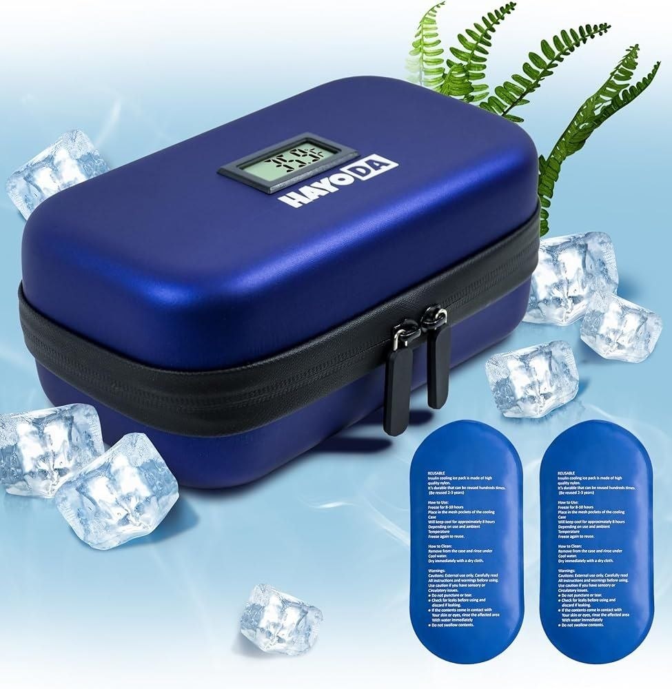 Étui isotherme de voyage pour insuline avec 2 blocs réfrigérants en gel حقيبة تبريد الأنسولين للسفر مع عبوتين من جل الثلج، شاشة عرض درجة الحرارة مدمجة