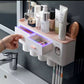 حامل فرشاة أسنان جداري بأربعة أكواب Porte-brosse à dents magnétique mural, distributeur automatique de dentifrice