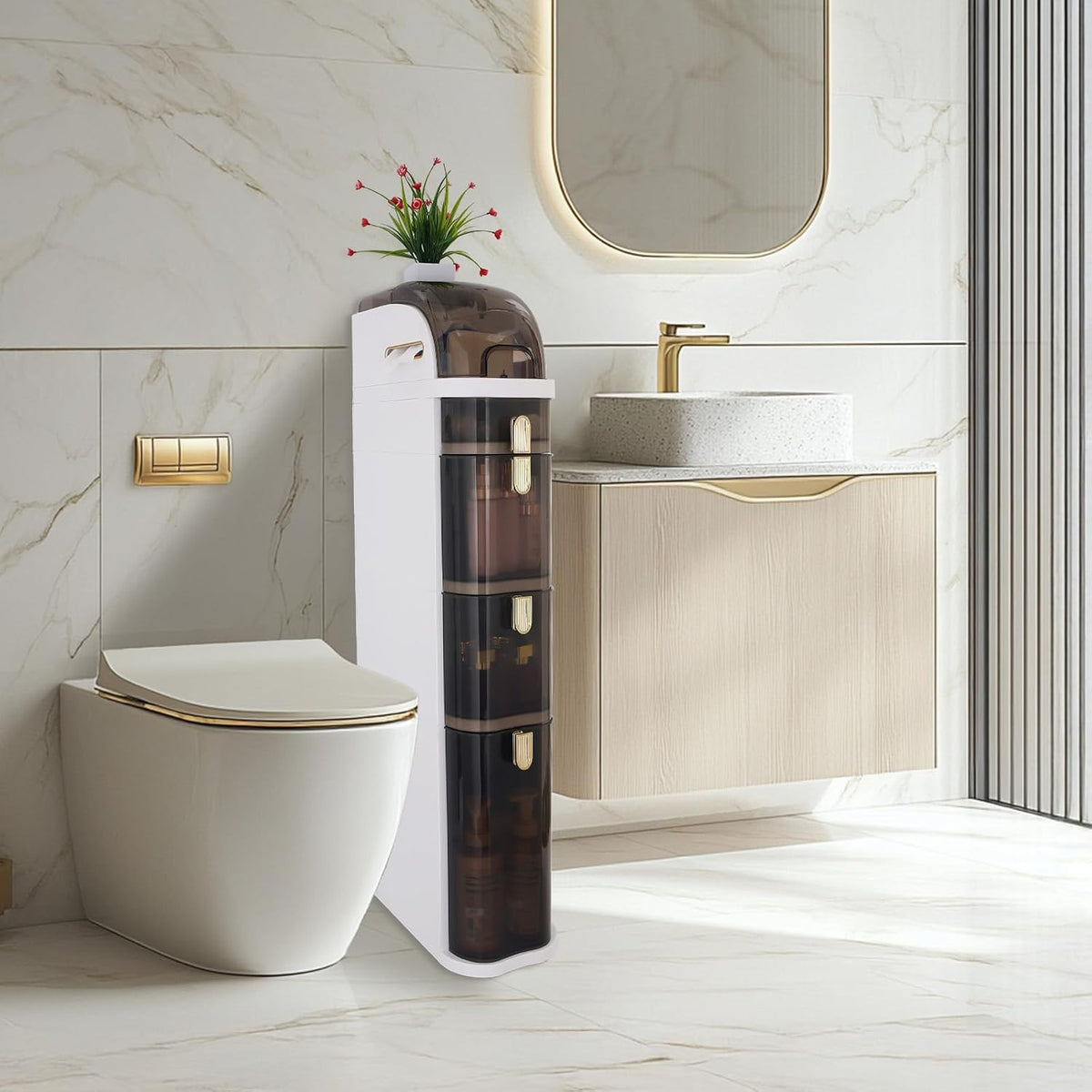 Meuble de salle de bain sur pied منظم الحمام بلاستيك متعدد الوظائف جودة عالية خزانة أرضية للحمام خزانة تخزين ضيقة للحمام