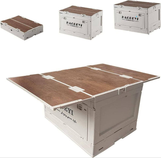 Boîte de Rangement Pliante Multifonction avec Couvercle Double صندوق تخزين قابل للطي متعدد الوظائف بغطاء مزدوج الطبقات وسطح طاولة