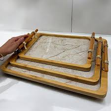 Ensemble de plateaux de service rectangles en bamb