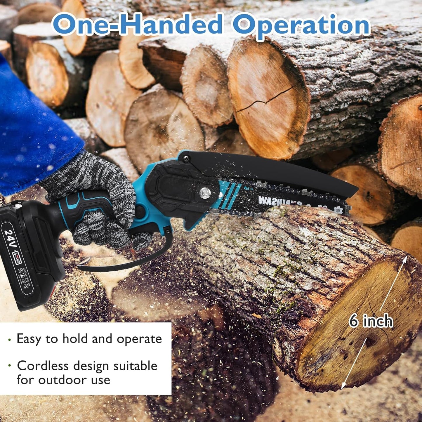 منشار كهربائي لاسلكي، منشار يدوي صغير، محرك بدون فرشاة 800W Mini Tronconneuse a Batterie 6 Pouces Tronçonneuse sans fil, mini scie portative