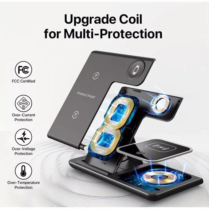 شاحن لاسلكي قابل للطي 3 في 1 Support de chargeur sans fil pliable 3 en 1, station de charge rapide 15W
