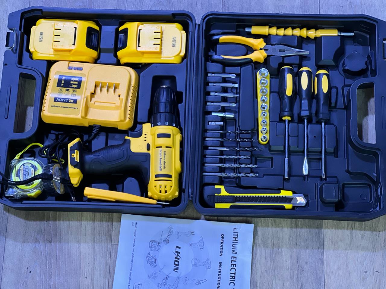 مثقاب لاسلكي 48 فولت مع أدوات يدوية، مجموعة مثقاب كهربائية Perceuse sans fil 48V avec outils à main